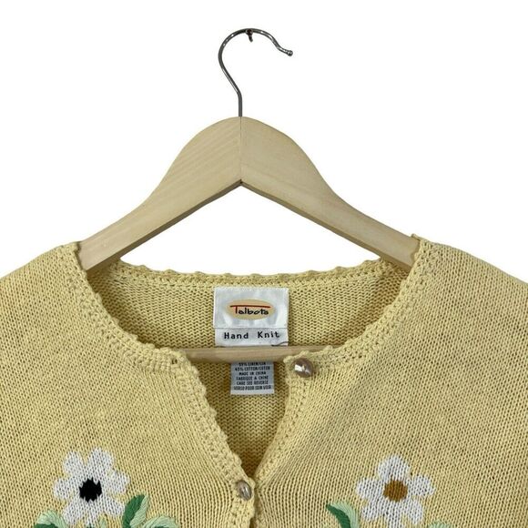 Vintage Talbots Medium Hand Knit Sweater Cardigan Linen Cotton Womens - Picture 5 of 16